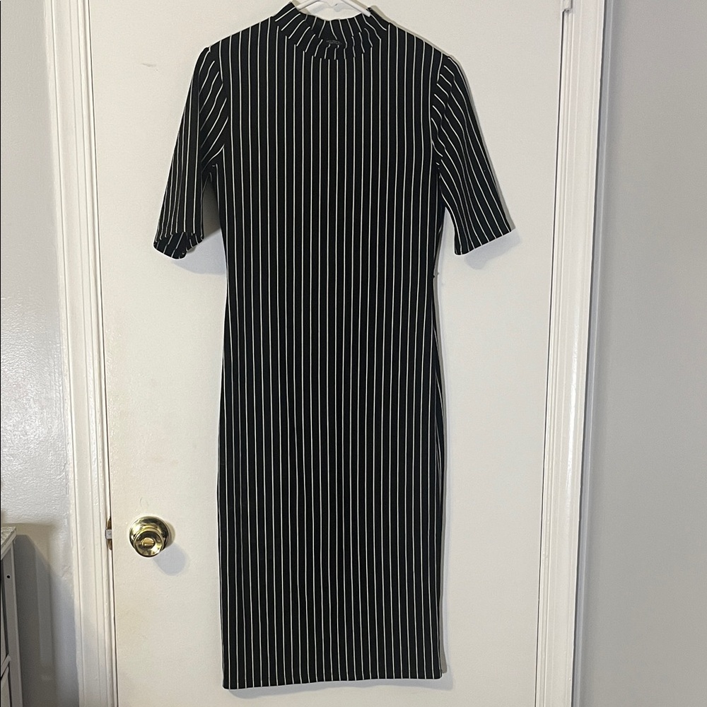 Zara M Black and White Striped Bodycon Midi Dress